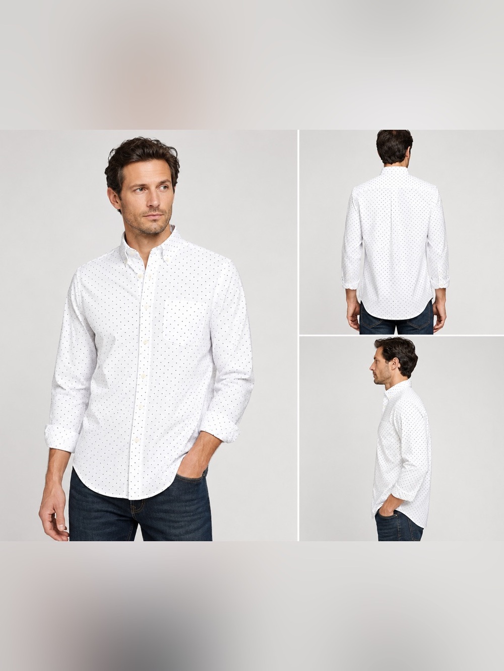 J.Crew Secret Wash Shirting Slim Untucked White Navy Dot Button Down Shirt L